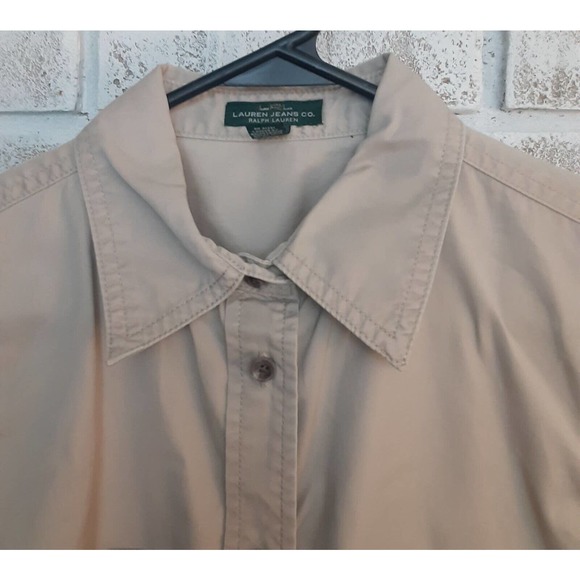 LRL Lauren Jeans Co Khaki Button Shirt sz M Timeless Core - Picture 3 of 5